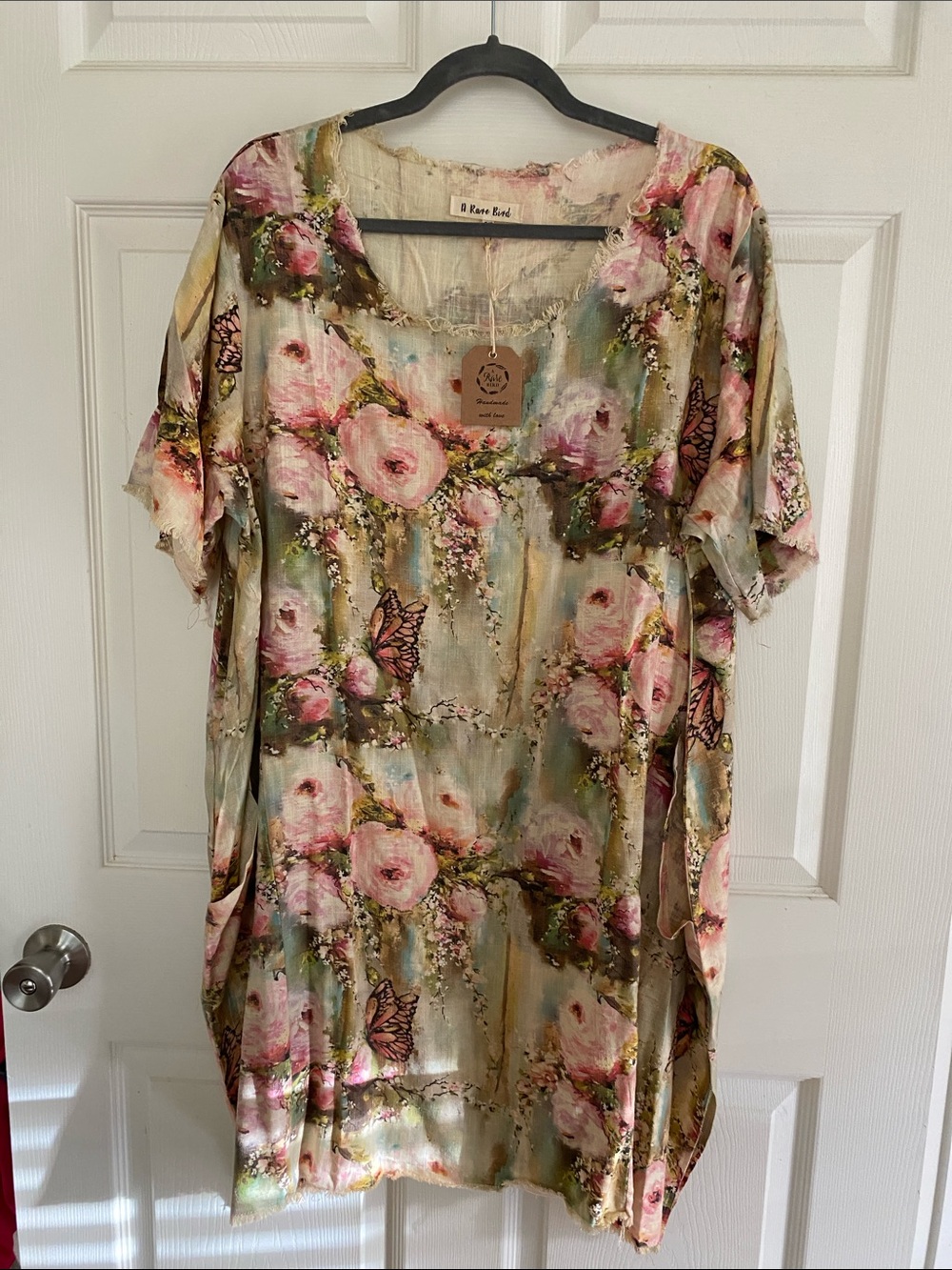 NWT A RARE BIRD Butterfly Linen Shirt Dress